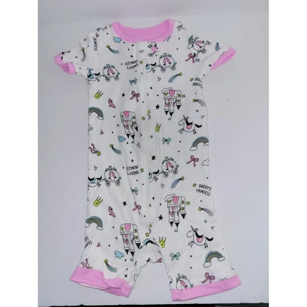 The Childrens Place Size 12-18 Months White & Pink Princess Short Romper Pajamas